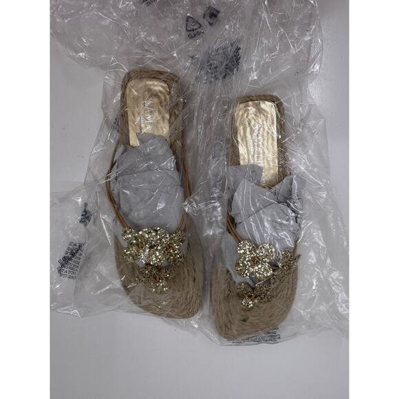 Sam & Libby Womens Sandals Size 6 M Flip Flops Brown Glitter Floral Jute Flats - Picture 9 of 10